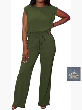 2 Piece Lounge Set Short Sleeve Travel Outfit Casual Wide Leg Pants